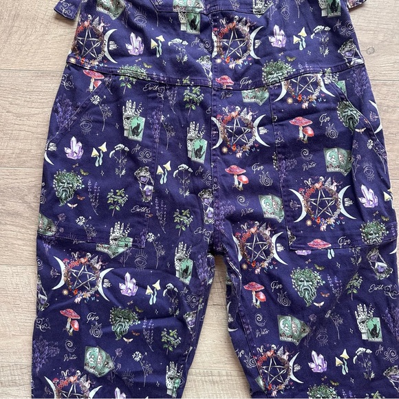 Jambats Elemental Mystical Purple Overalls with Moon, Crystals, Mushroom Print - Picture 4 of 12